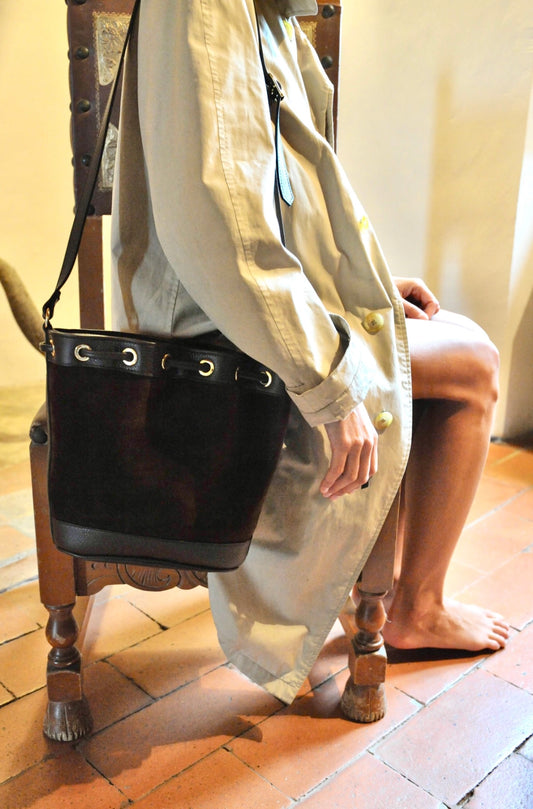Amira Medium Bucket Bag Suede/Leather Dark Brown